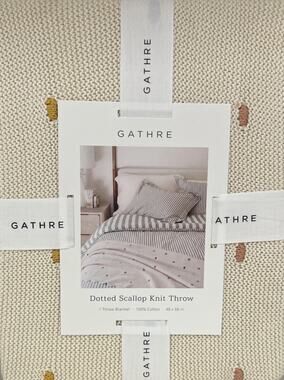 100% Cotton Knit Scalloped Bed Blanket Throw Natural Gathre